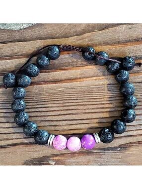Chakra Bracelet Purple Aqua Terra Jasper Black Lava Stones